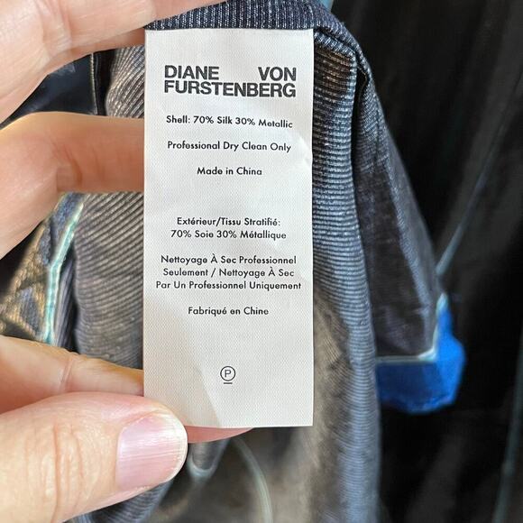 Diane Von Furstenburg Silk Metallic Colorblock Dress Size 10 - Picture 11 of 11